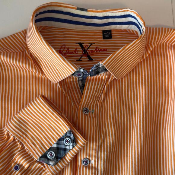 Robert Graham X Men’s Long Sleeve Button Down Shirt Size XL Orange White Striped - Picture 1 of 13